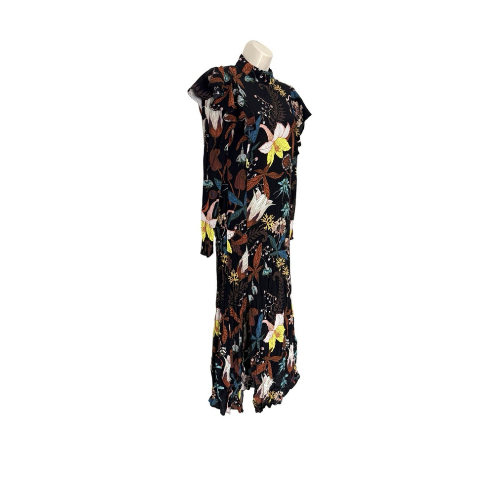 H&M Floral Ruffled Maxi Dress Sz 2 Dark Feminine Boho Autumn Bloggers Favorite - Picture 7 of 16